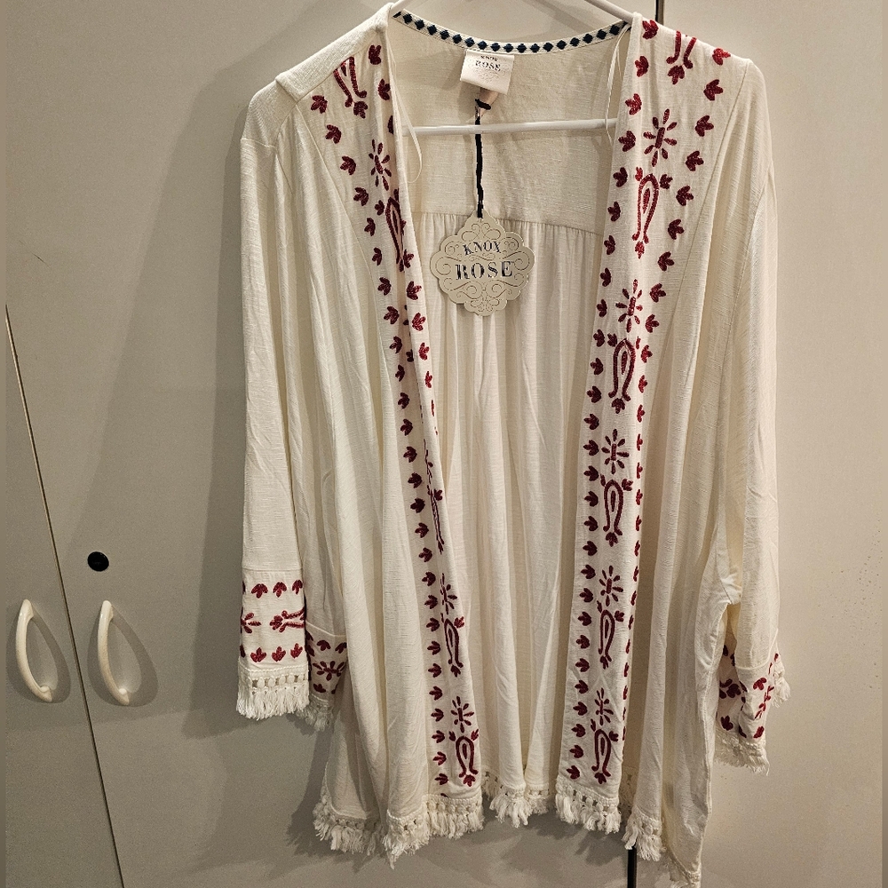 Knox Rose Womans XL White/Red Cardigan
